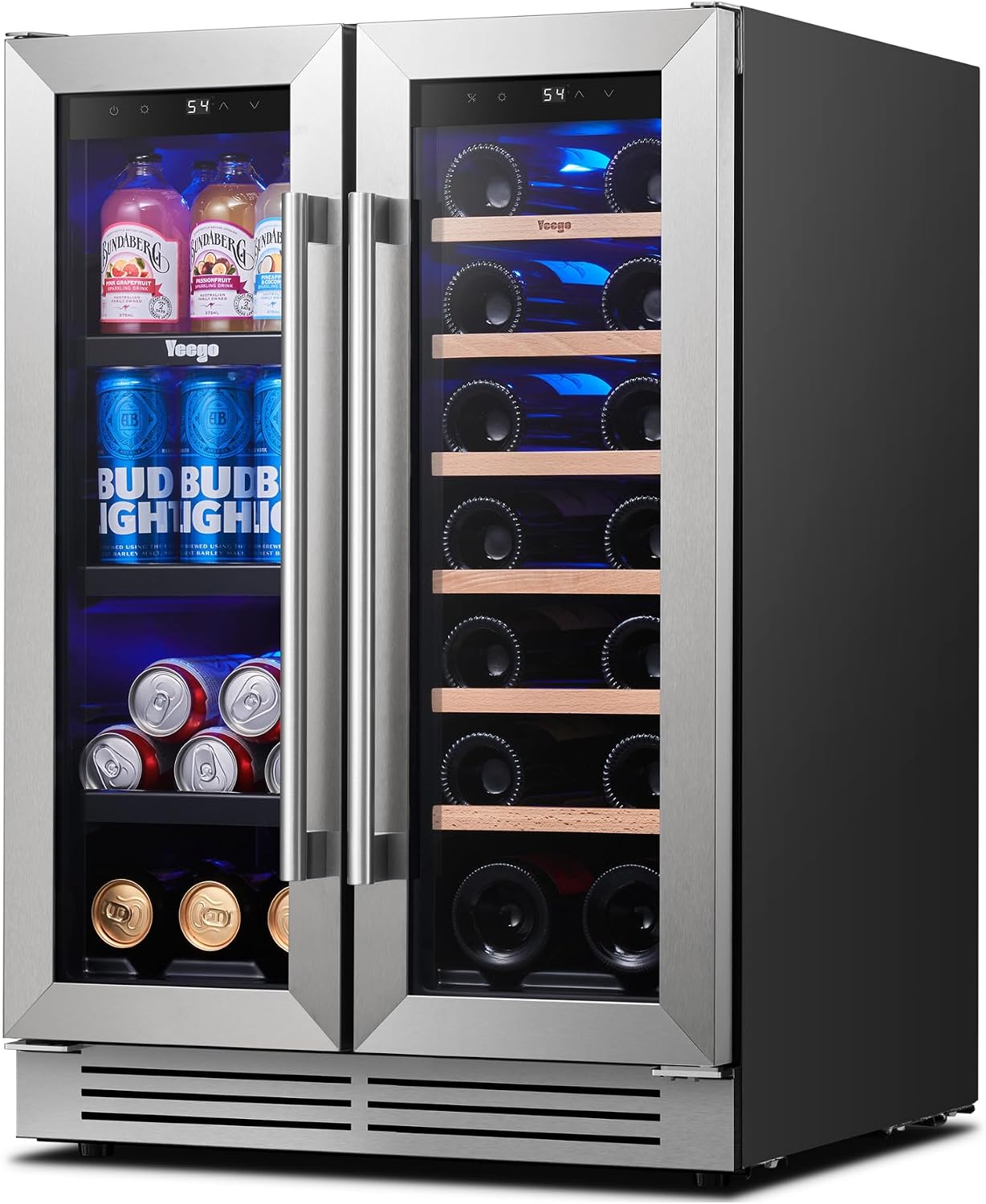 Wine Beer Fridge Dual Zone - Yeego 24インチ ワイン＆飲料冷蔵庫 - ガラス扉付き60缶＆20本収納ワイン冷蔵庫、36-72 °