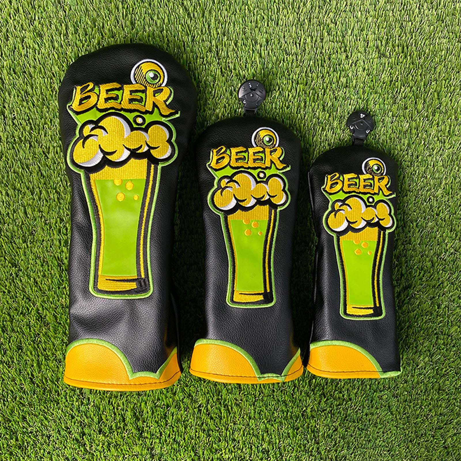 Beer & Wine Downtown - ビール刺繍PUレザーゴルフクラブヘッド保護カバーカラーブロッククラブヘッドカバーゴルフ練習用