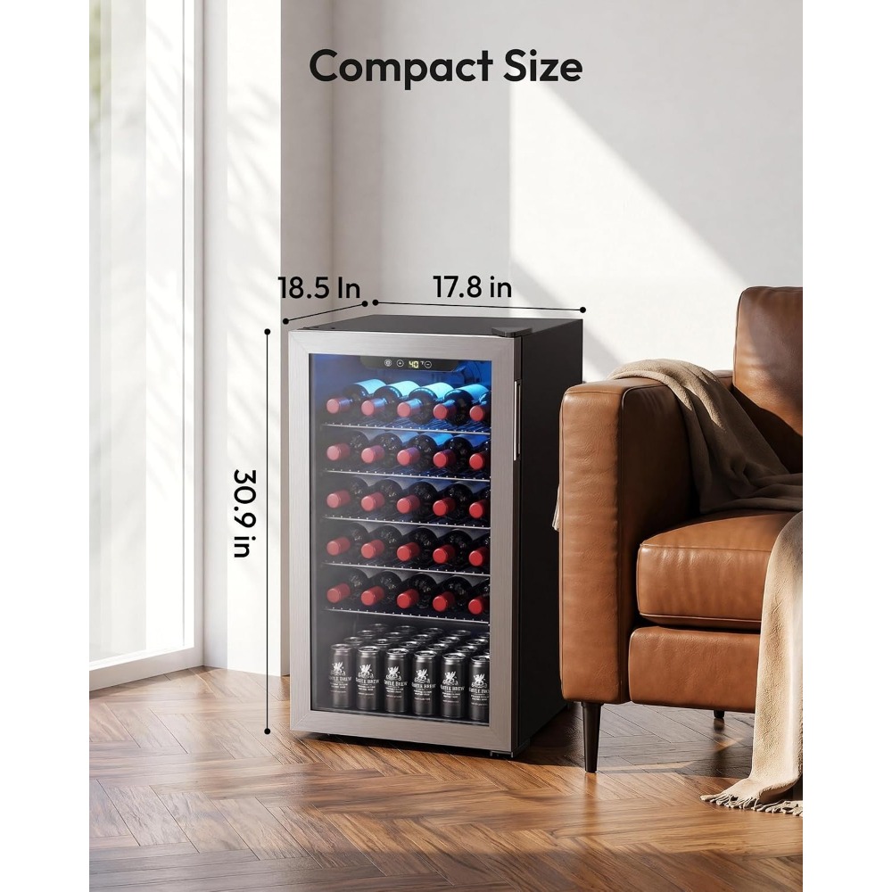Wine Beer Fridge Small - 128缶ミニ飲料冷蔵庫、ガラス扉付きソーダ・ビール・ワイン用クーラー、家庭・オフィス・バー用小型冷蔵庫、カスタム