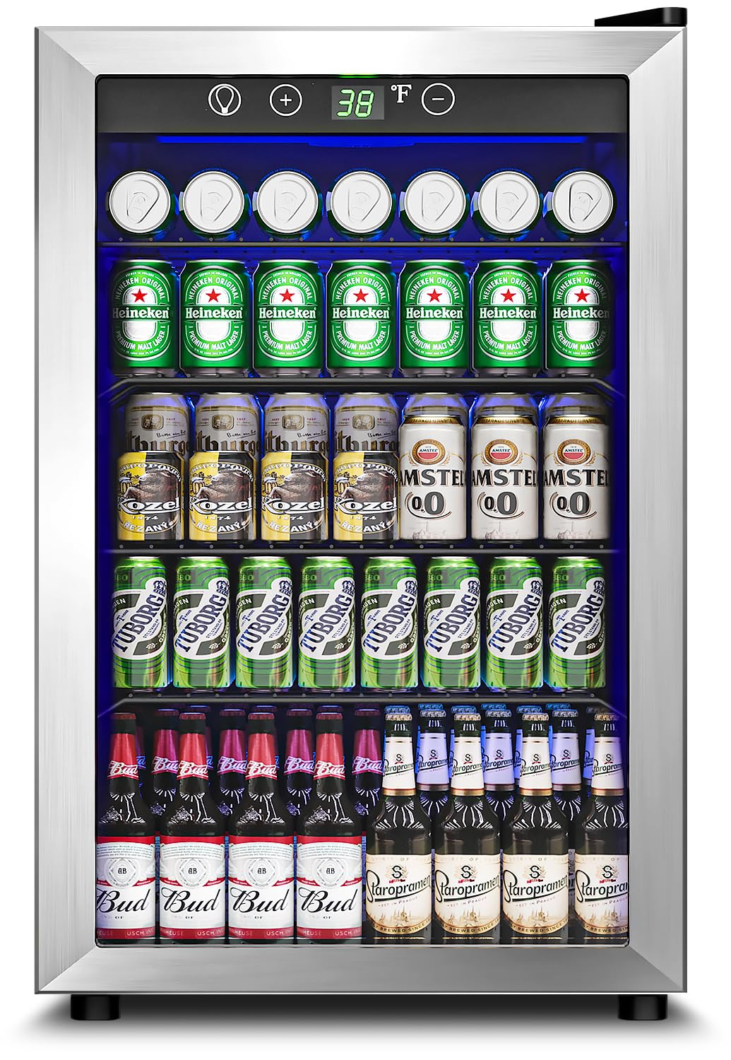 Wine Beer Fridge Small - 4.5立方フィート飲料冷蔵庫クーラー - 145缶収納ミニ冷蔵庫ガラス扉、ソーダ、ビール、ワイン用、小型冷蔵庫、カスタム仕様
