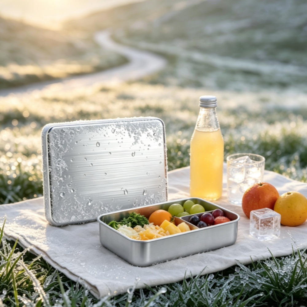 Ice Bucket Silver - ランチボックス用アイスパック 再利用可能なステンレス製アイスプレート、水不要の金属製弁当箱用アイスパック、シルバー