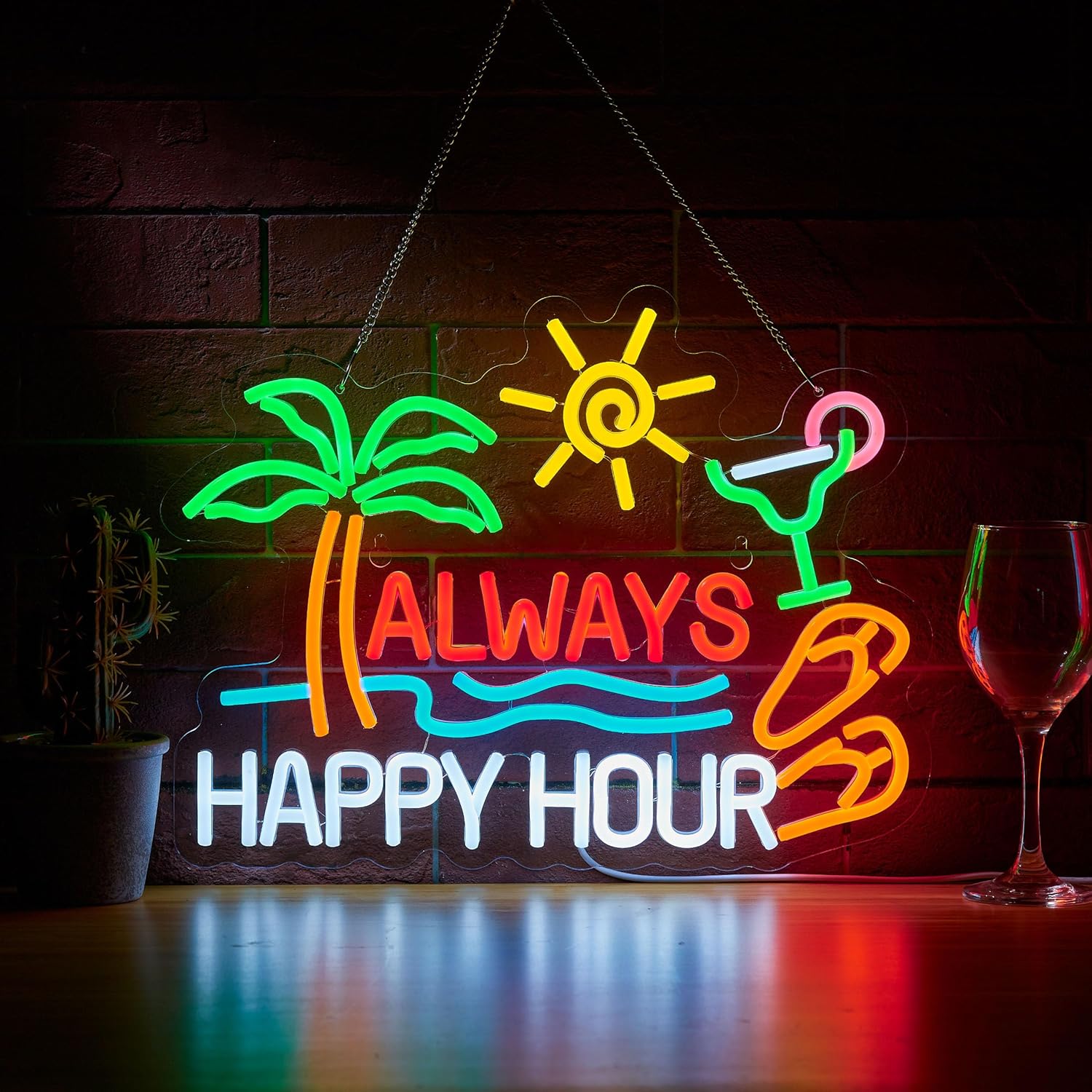 Beer & Wine Downtown - 常に楽しい時間！ビールバーのネオンサイン、壁飾り用調光可能USB LEDネオンライト、家庭用ティキバー装飾、男の隠れ家パーティー、ギフトに最適