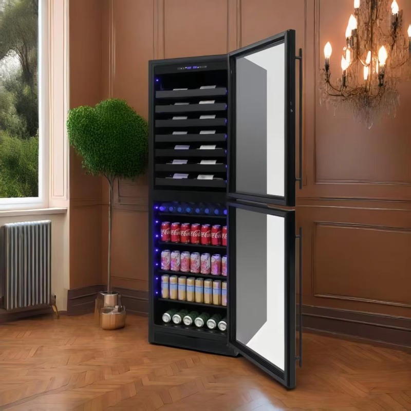 Wine Beer Dual Zone - 24インチ幅のインテリジェント電動飲料冷蔵庫、デュアルゾーンインバーターコンプレッサー搭載、一定温度ワイン・ビール用ビルトインタイプ