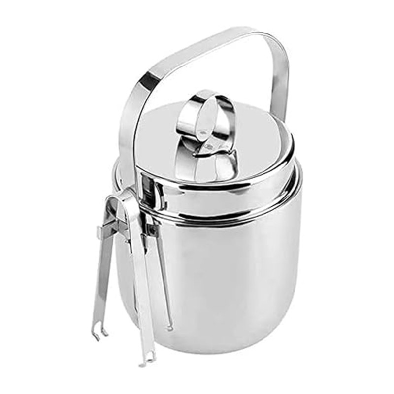 Ice Bucket Silver - ABRE-アイスバケット ステンレススチール製 二重壁デザイン 断熱シルバーワインクーラー 蓋付き シャンパン、カクテル、キッチン、バー用