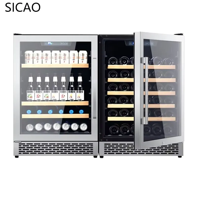 Wine Beer Fridge Dual Zone - 2ドアワインビール冷蔵庫ガラスディスプレイクーラー内蔵型飲料冷蔵庫キッチンバー業務用缶チラー冷凍庫