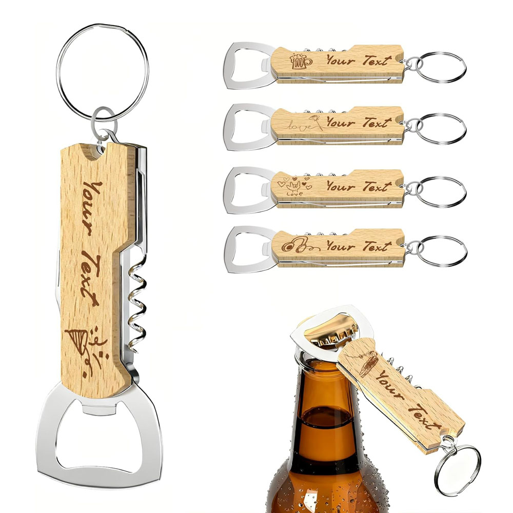 Wine In Beer Bottle - 結婚式の贈り物、ワインツール、ワインボトルオープナー、コルクスクリュー、花婿の付添人への贈り物に最適な、カスタム刻印ロゴ入りボトルオープナーキーホルダー