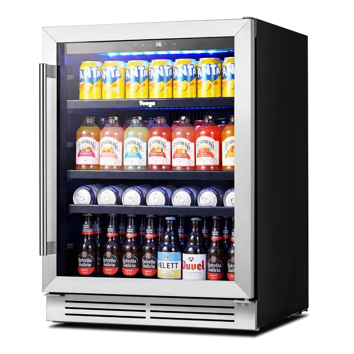 Wine Beer Fridge Under Counter - 24インチ飲料用冷蔵庫 180缶収納 ガラス扉 34–54 ° F