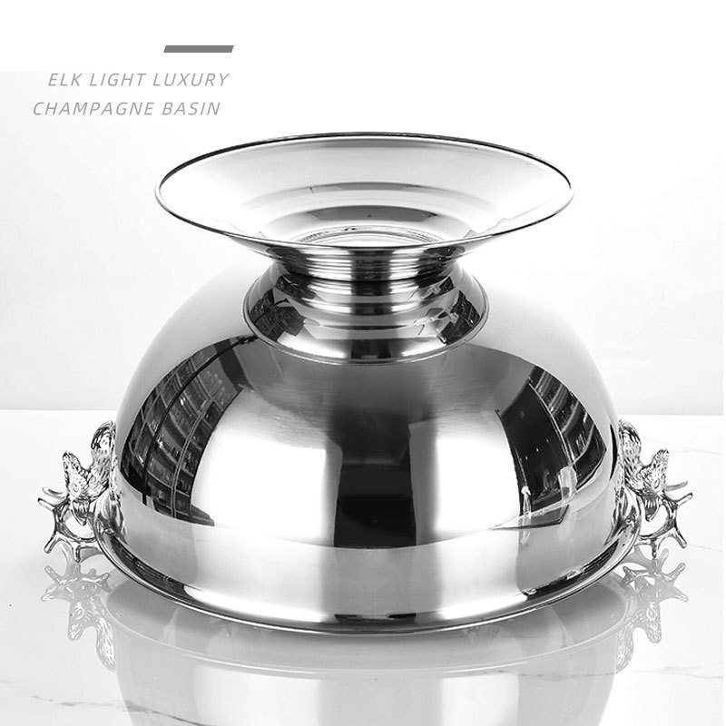Ice Bucket Silver - クリエイティブステンレス鋼鹿ヘッドデザインシャンパン盆地アイスワインバケツホームパーティーバーナイトクラブの装飾ゴールドシルバー