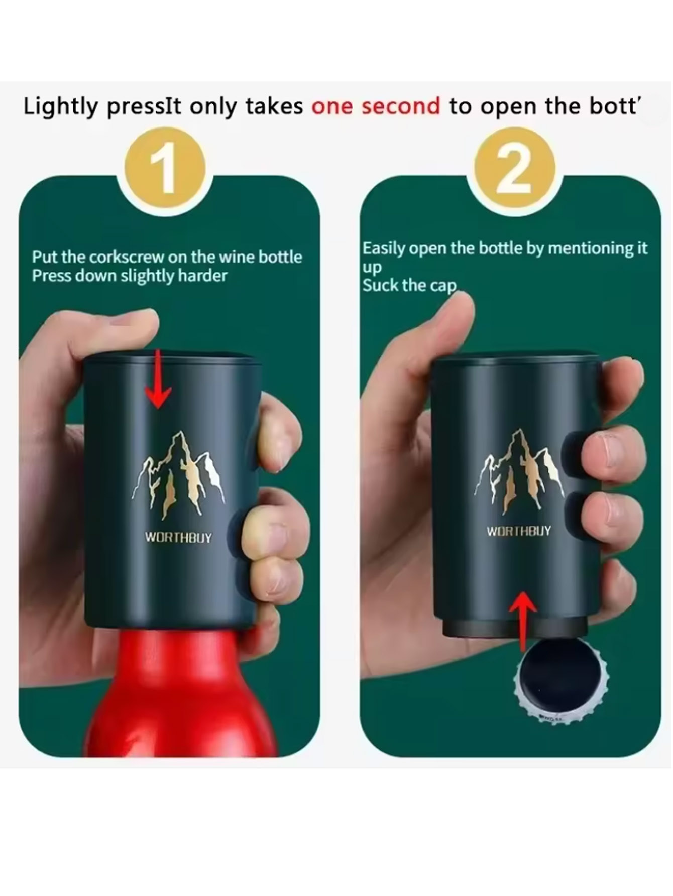 Wine In Beer Bottle - 1 個自動ビール栓抜きステンレス鋼プレス蓋ビールコルク抜きツールポータブルバーガジェットワインキャップオープナーキッチン
