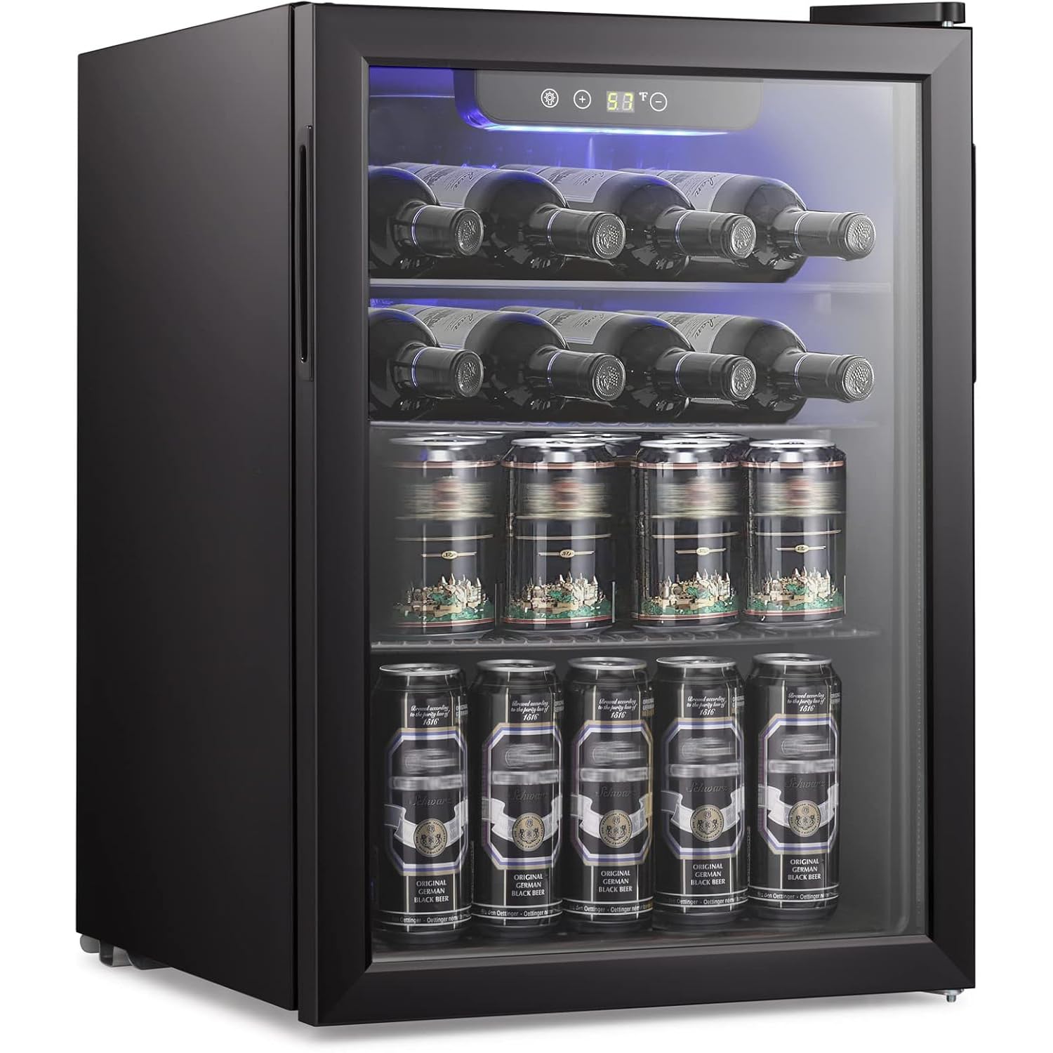 Wine Beer Fridge Small - 2.6立方フィート ワインクーラー/キャビネット型飲料冷蔵庫、小型ミニワインセラー冷蔵庫、ビール・ソーダ用透明前面ガラス、カスタマイズ可能