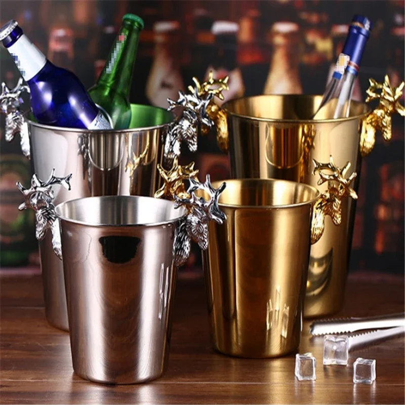 Ice Bucket Silver - ヨーロッパのシャンパンラックステンレス鋼バケットバーKTVワインボトルクーラービールチラーアイスバレルシルバーゴールド