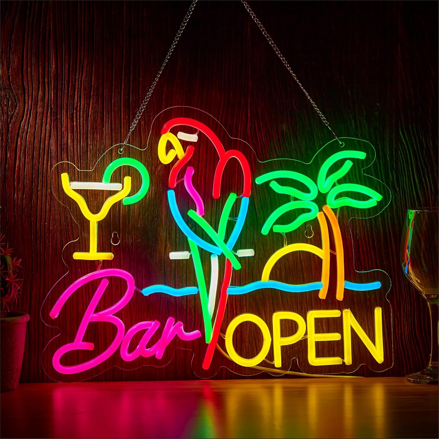 Beer & Wine Downtown - バーオープンネオンサインビジネスアートウォールライトUSB LEDネオンライト（ビールクラブ、レストラン、パーティー、寝室の装飾、ギフト、ナイトライト）