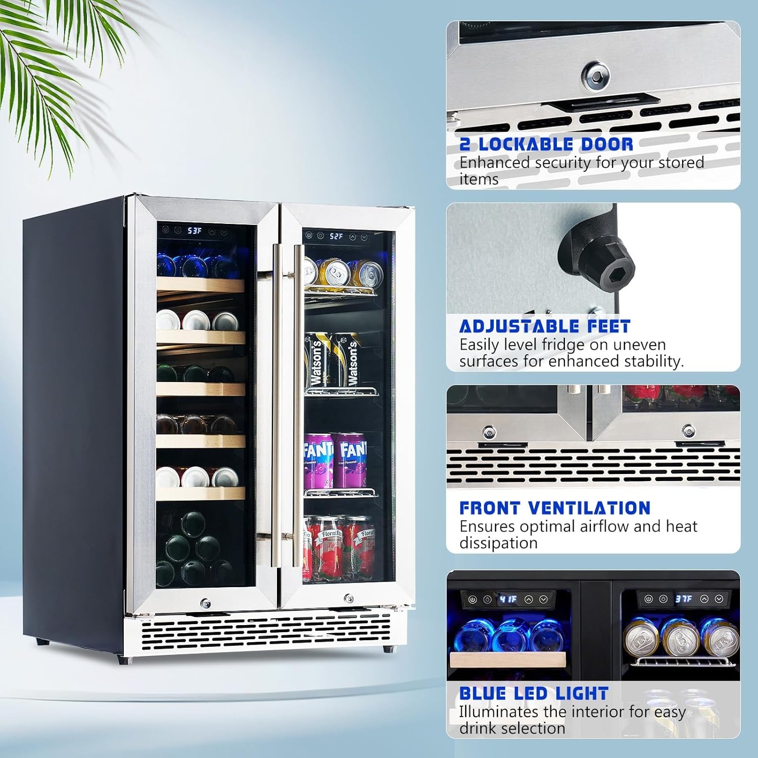 Wine Beer Dual Zone - 24インチ デュアルゾーン飲料クーラー、ガラス扉、自立式＆アンダーカウンター、ワイン＆ビール、カスタム