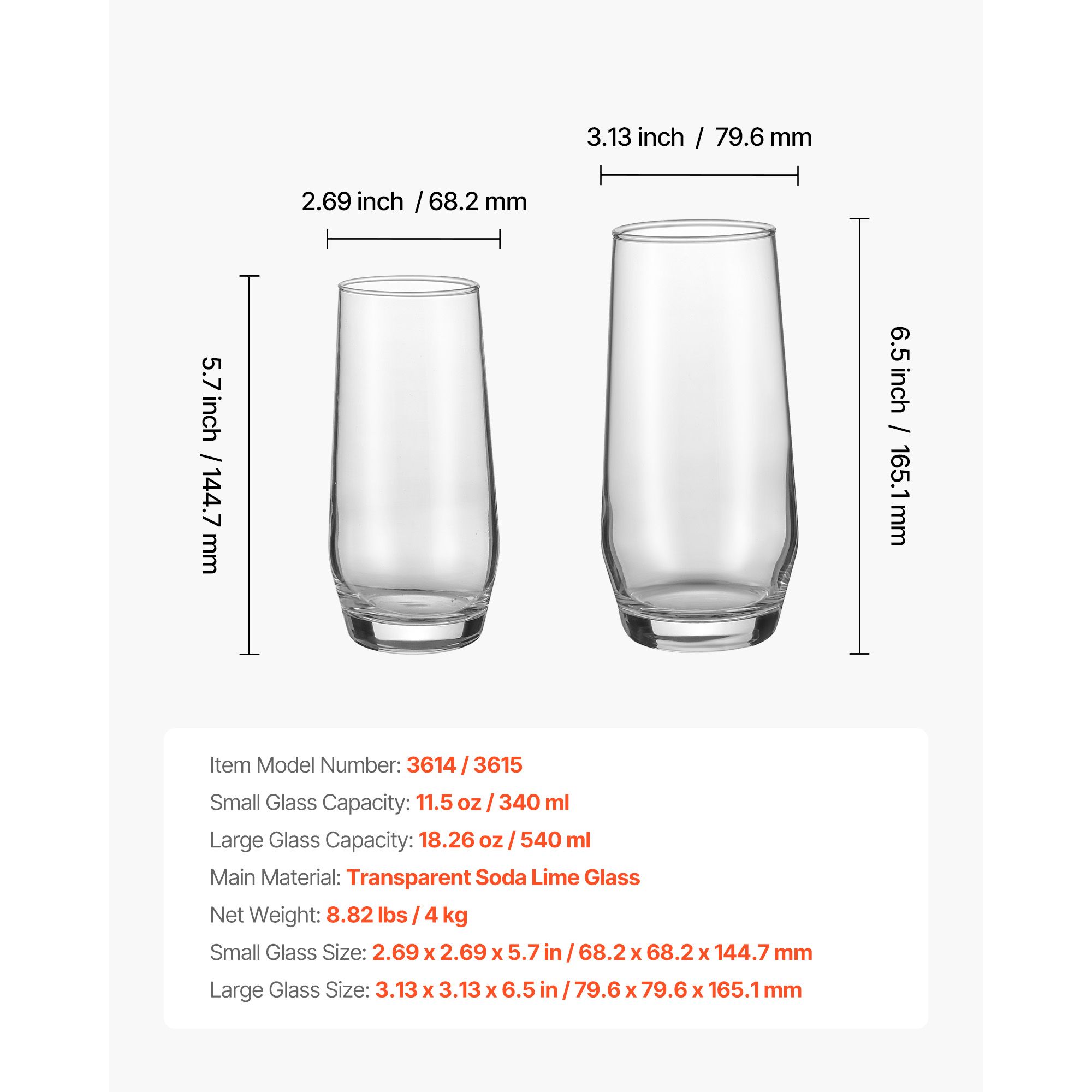 Wine Beer Mix Drink - ドリンクグラスセット、16ピースクリスタルガラスカップ、エレガントな混合グラスウェアセット、18.26オンスのハイボールグラス8個と11.5オンスのカクテルドリンクウェア8個、キッチン、ビール、スムージー、ジュース、ソーダ、ワイン用