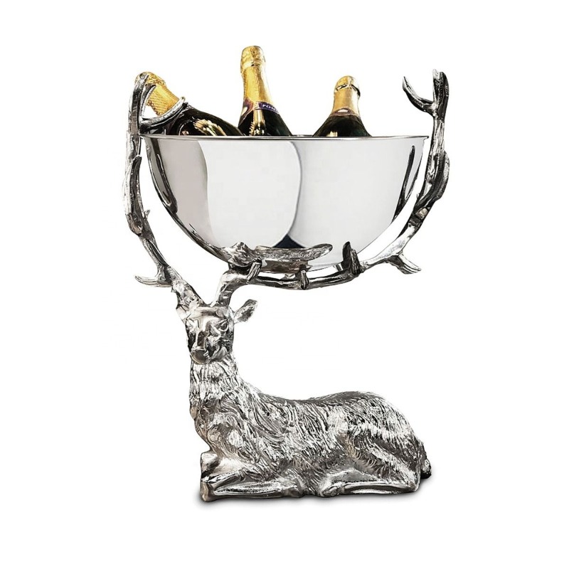 Ice Bucket Silver - レストステージ ディア シャンパン アイスバケット 目を引くデザイン 高級感のあるシルバー仕上げのメタルワインクーラー