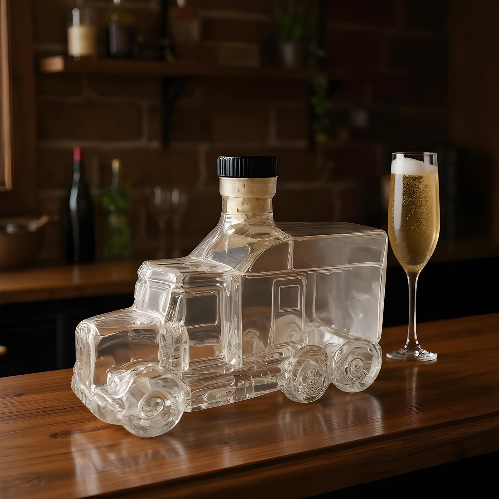 Wine Whiskey Beer - 375ml装飾ボトルデカンタ、バーボンデカンタ、ウイスキー容器、ハーフトラック装飾、ストッパー付き、リキュール、ビール、ワイン、ホスティング用