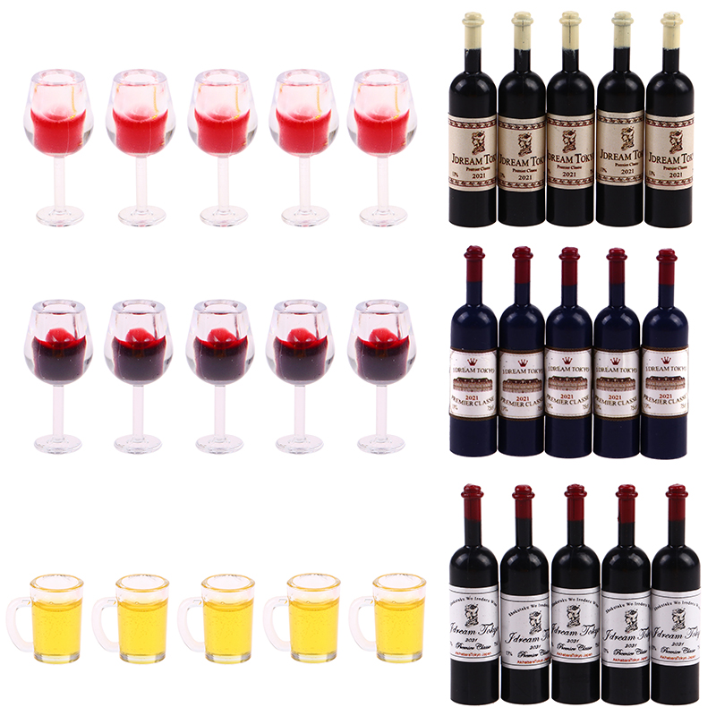 Wine Beer Europe - 5 個 1:12 ドールハウスミニチュアワインカップビールジョッキワインボトルモデル家具家の装飾おもちゃ