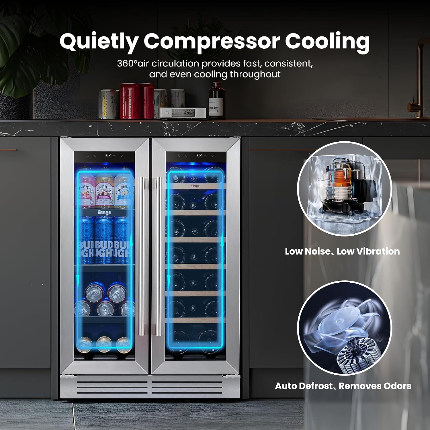 Yeego 24インチ ワイン＆飲料冷蔵庫 - ガラス扉付き - Wine Beer Fridge Dual Zone のレビューと価格
