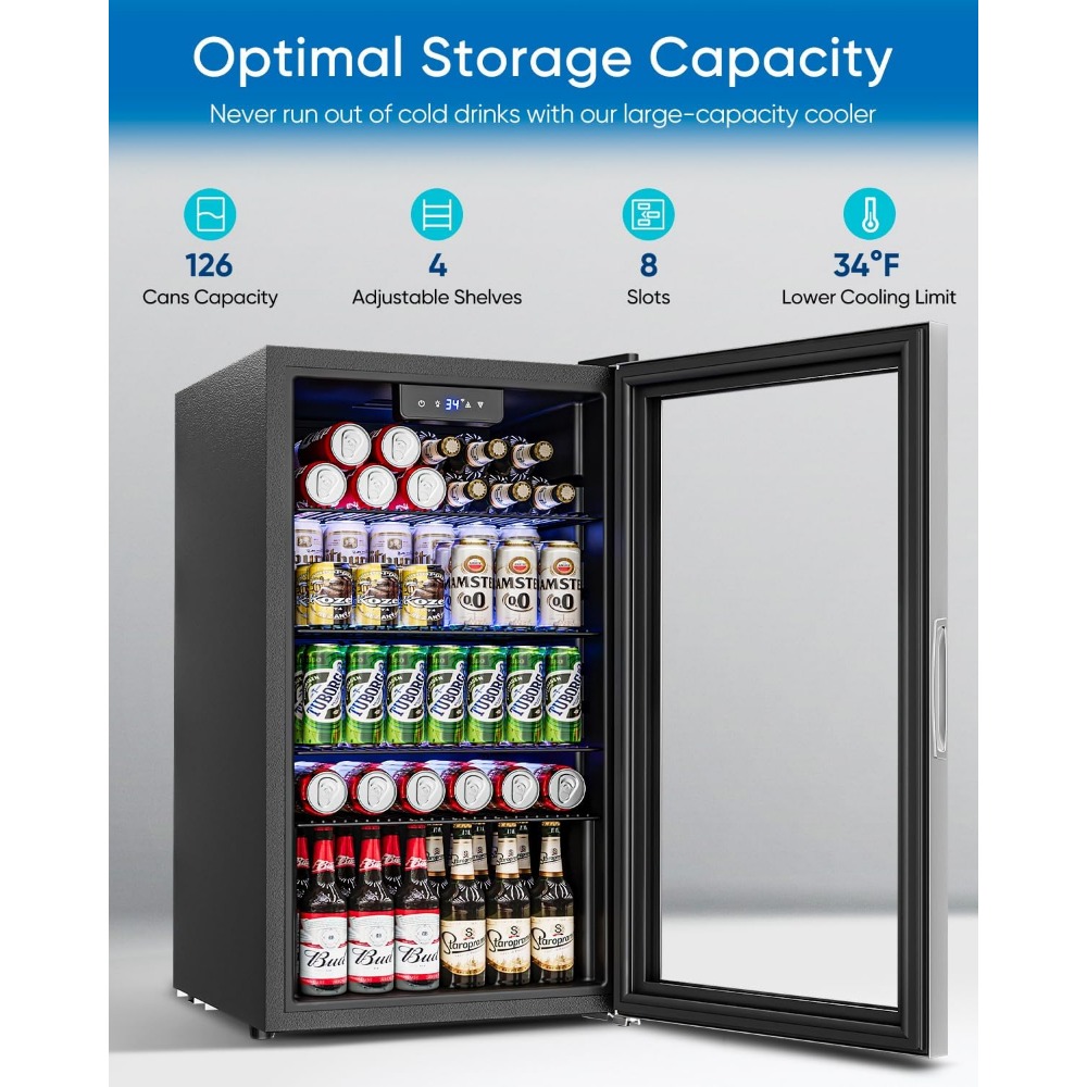 飲料用冷蔵庫クーラー - 126缶ミニ冷蔵庫、ドリンク、ソー - Wine Beer Fridge Small のレビューと価格