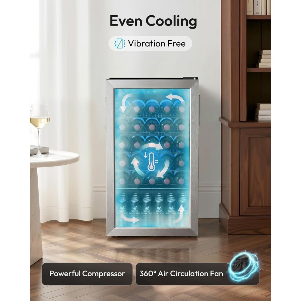 128缶ミニ飲料冷蔵庫、ガラス扉付きソーダ・ビール・ワイン用 - Wine Beer Fridge Small のレビューと価格