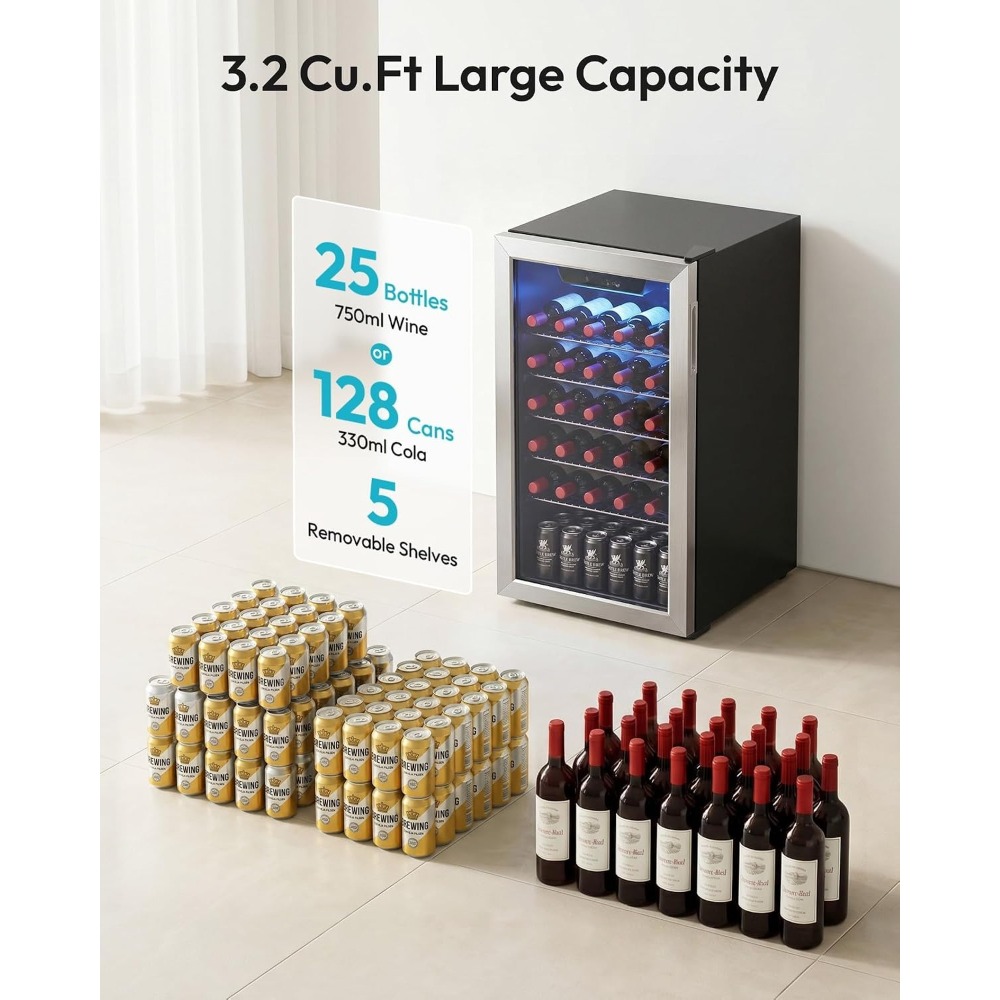 128缶ミニ飲料冷蔵庫、ガラス扉付きソーダ・ビール・ワイン用 - Wine Beer Fridge Small のレビューと価格