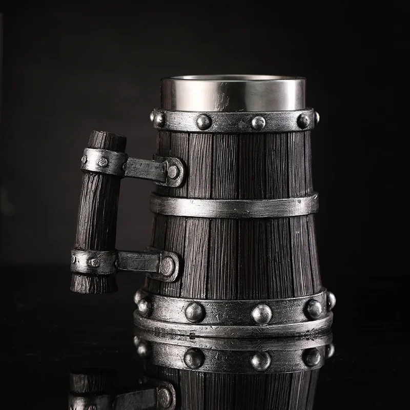 600mlバイキングウッドスタイルビールマグ3D樹脂ステンレ - Wine Beer Europe のレビューと価格