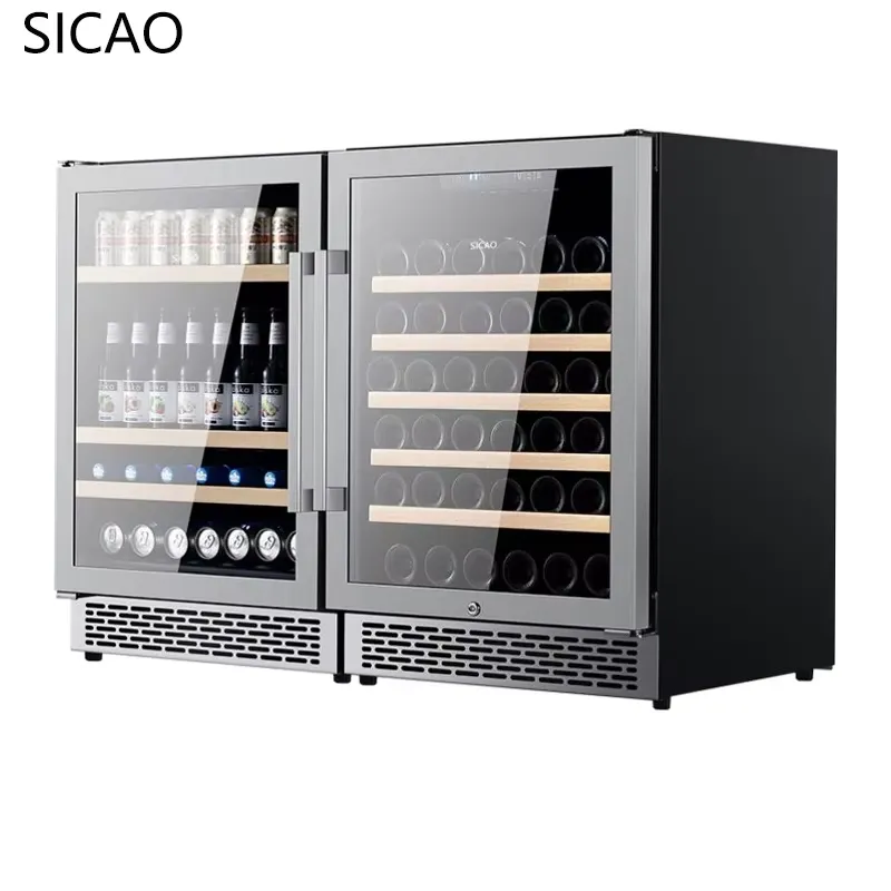 2ドアワインビール冷蔵庫ガラスディスプレイクーラー内蔵型飲料 - Wine Beer Fridge Dual Zone のレビューと価格