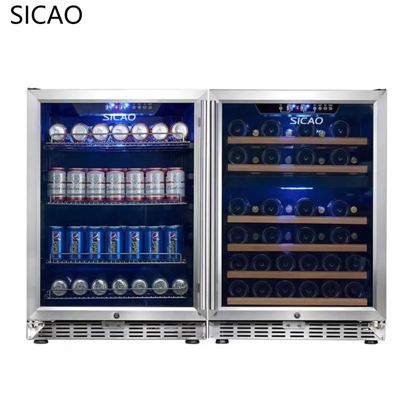 2ドアワインビール冷蔵庫ガラスディスプレイクーラー内蔵型飲料 - Wine Beer Fridge Dual Zone のレビューと価格