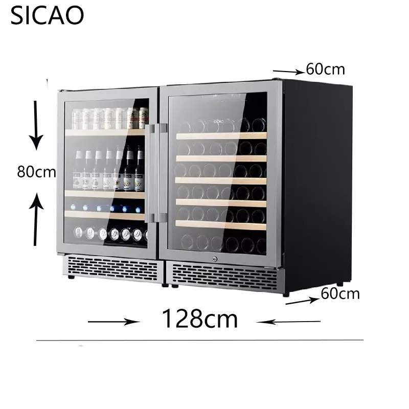 2ドアワインビール冷蔵庫ガラスディスプレイクーラー内蔵型飲料 - Wine Beer Fridge Dual Zone のレビューと価格