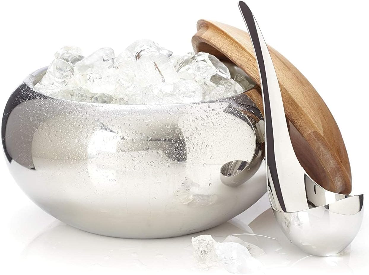 蓋とサービングスクープ付き断熱ステンレススチール製アイスバケ - Ice Bucket Silver のレビューと価格