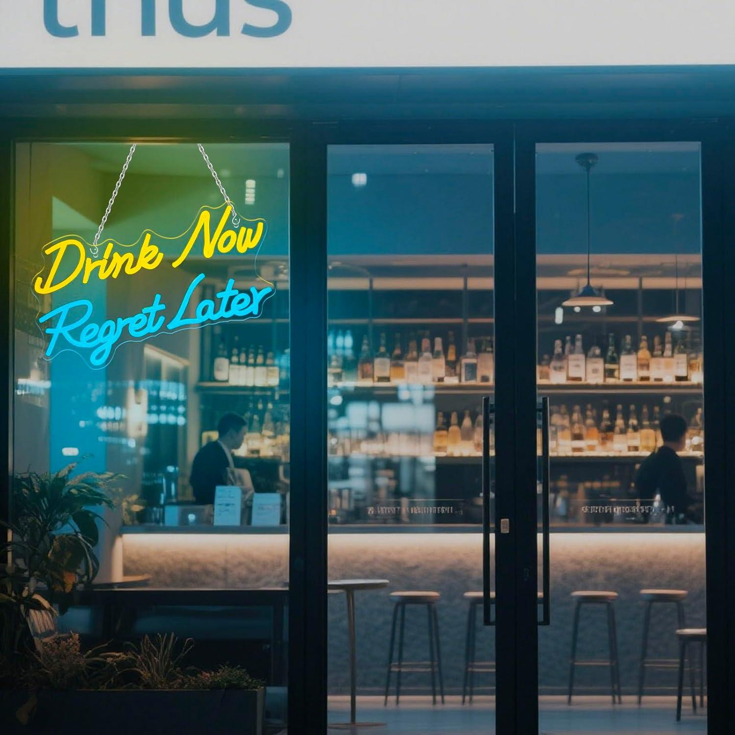 ビールネオンサイン「今すぐ飲んで後悔する」LEDライト、男性 - Beer & Wine Downtown のレビューと価格