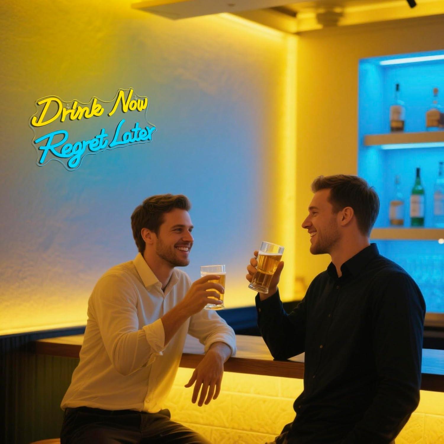 ビールネオンサイン「今すぐ飲んで後悔する」LEDライト、男性 - Beer & Wine Downtown のレビューと価格