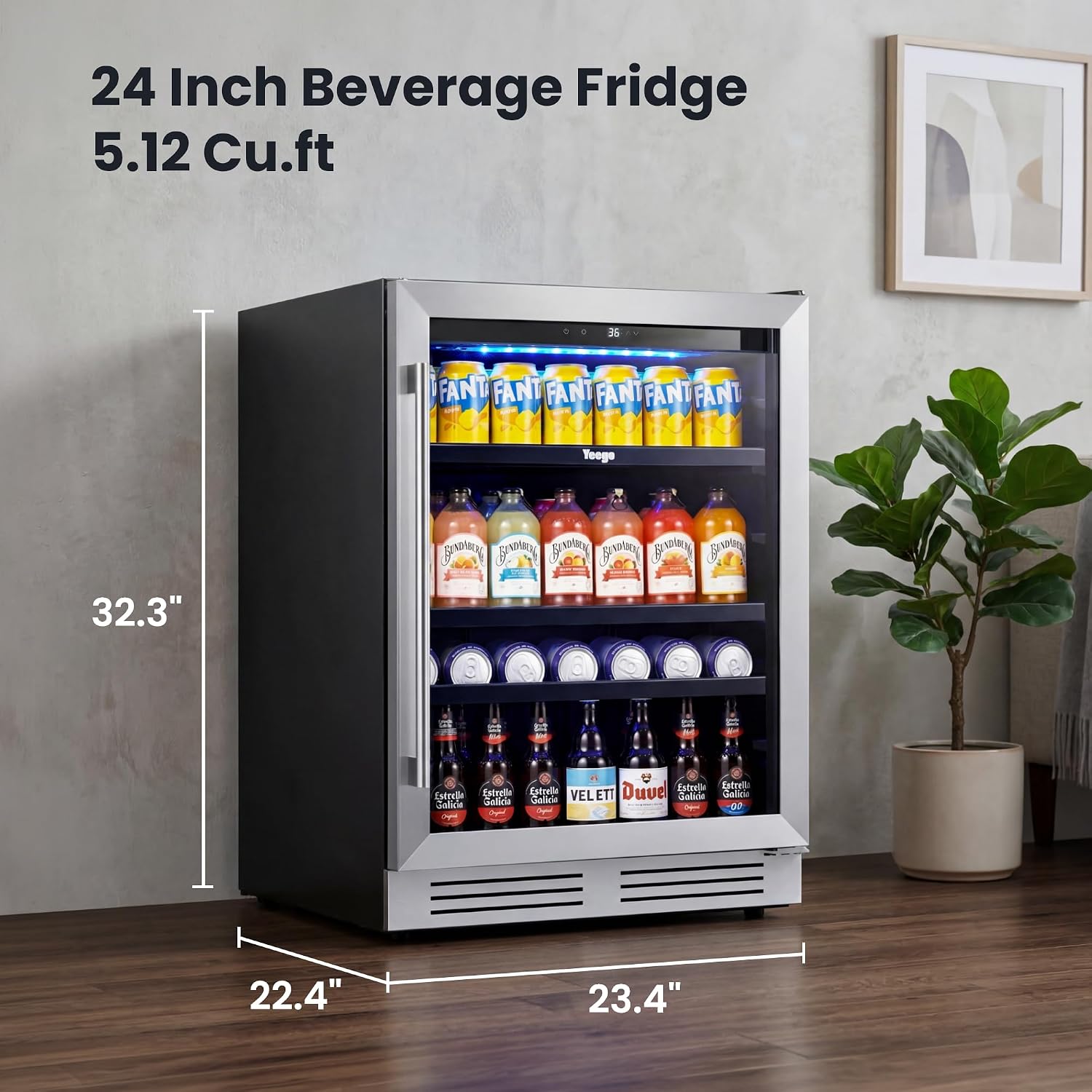 24インチ飲料用冷蔵庫 180缶収納 ガラス扉 34–54  - Wine Beer Fridge Under Counter のレビューと価格