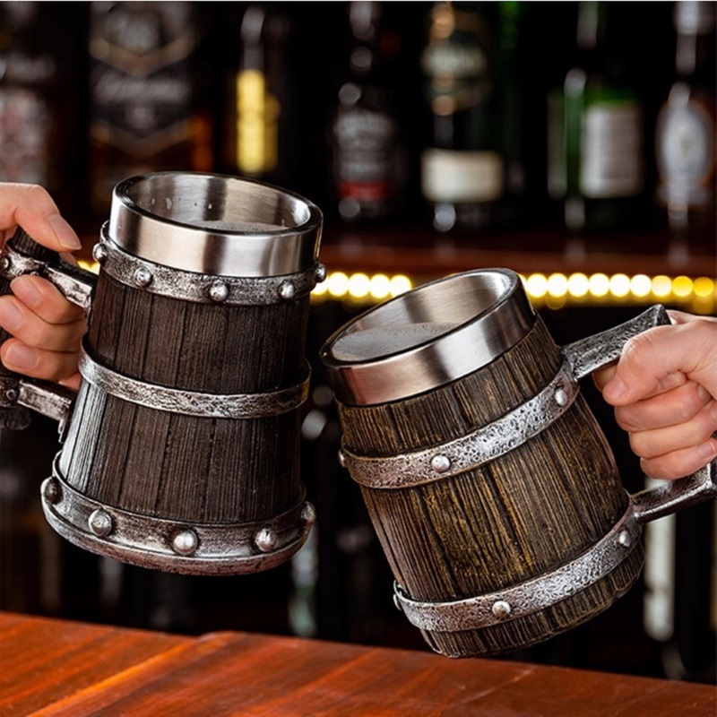 バイキングウッドスタイルビールマグ600ml 3D樹脂コーヒ - Wine Beer Europe のレビューと価格