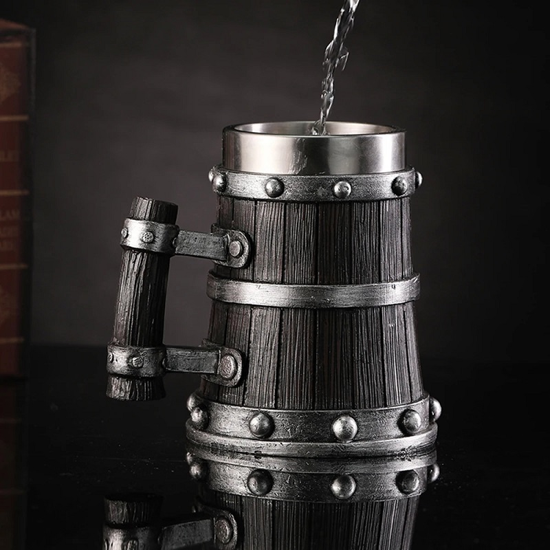 バイキングウッドスタイルビールマグ600ml 3D樹脂コーヒ - Wine Beer Europe のレビューと価格