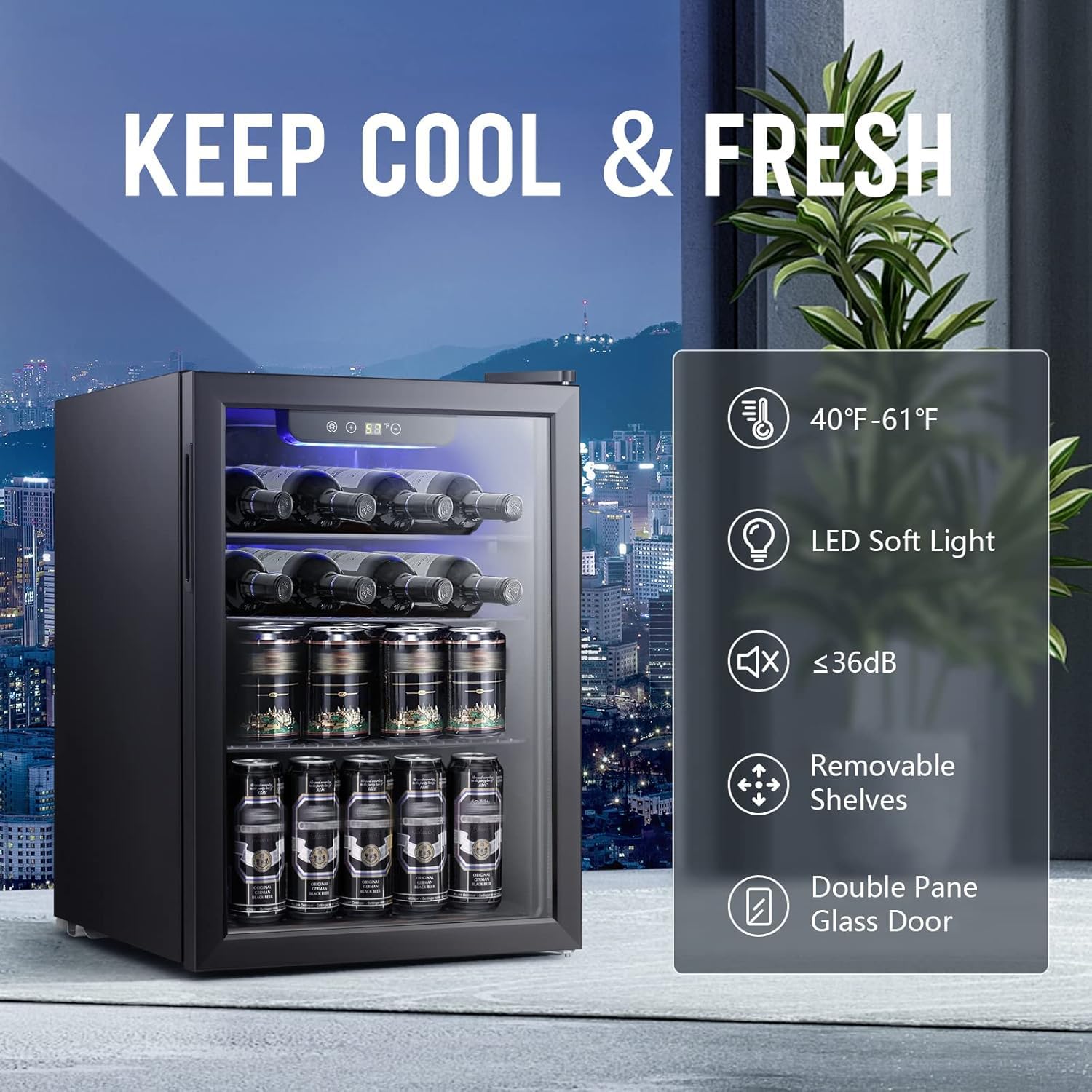 2.6立方フィート ワインクーラー/キャビネット型飲料冷蔵庫 - Wine Beer Fridge Small のレビューと価格