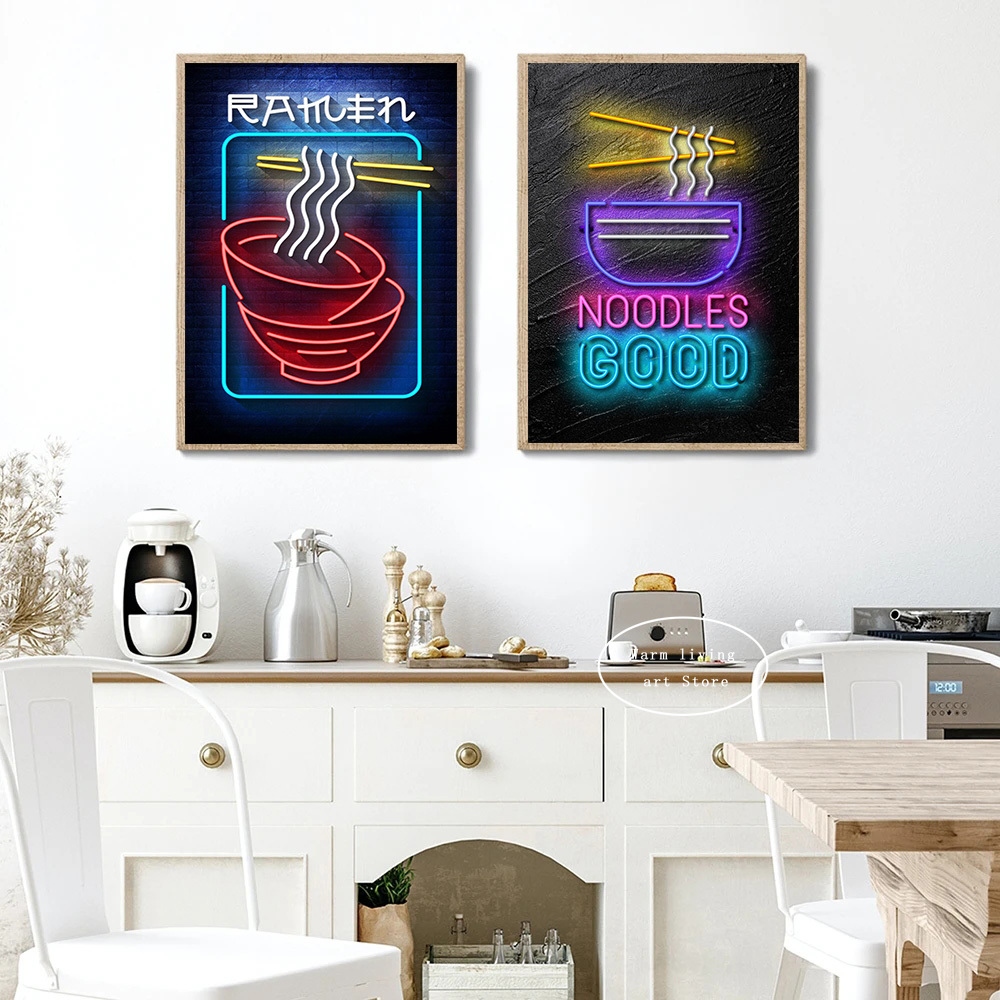 1pc フレームレスキャンバス絵画ネオン食品ラーメン寿司ピザ - Wine Beer Pizza のレビューと価格