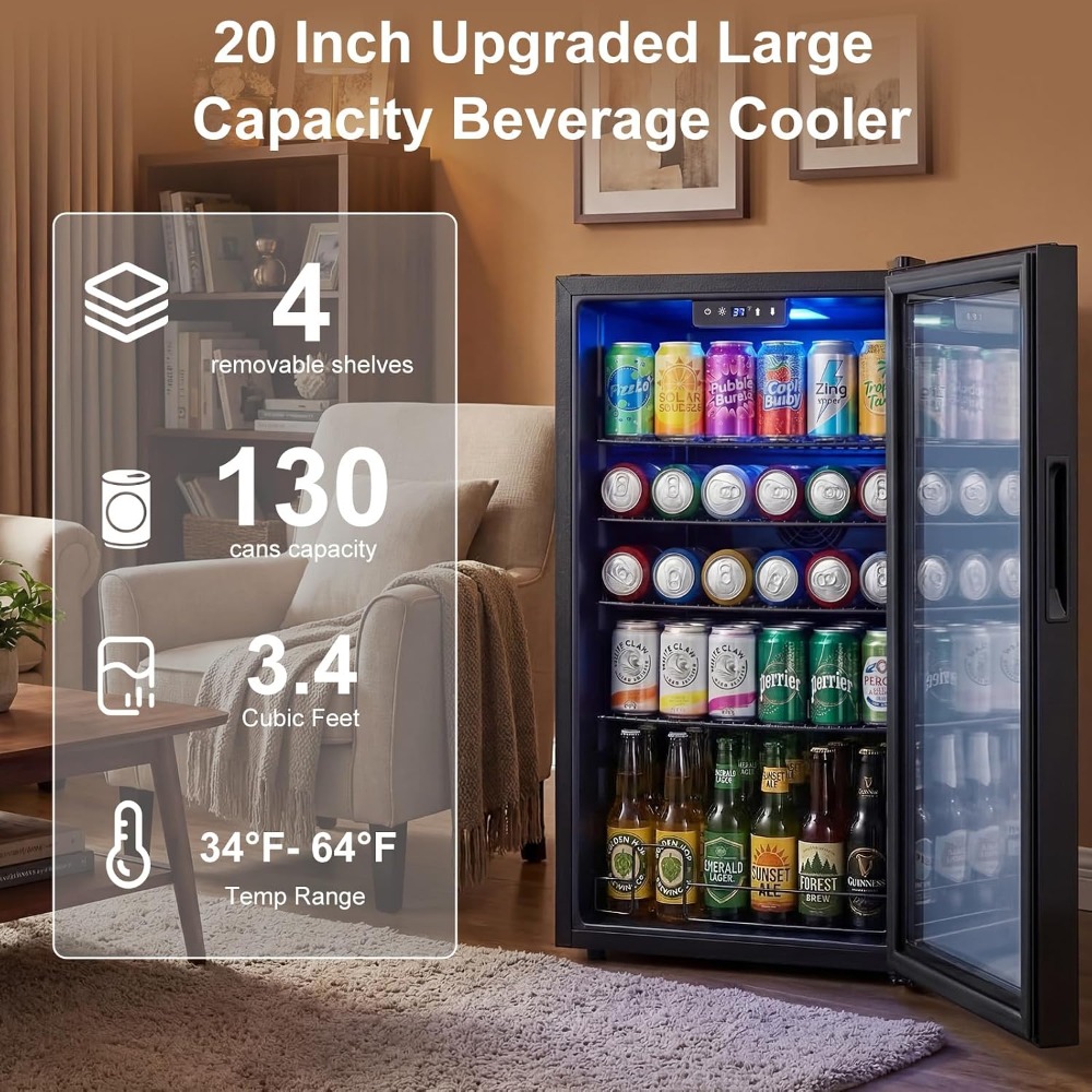 20インチミニ飲料冷蔵庫、130缶収納ガラス扉付き冷蔵庫（ソ - Wine Beer Fridge Small のレビューと価格