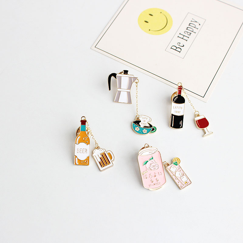 X155 漫画コーヒーマシンブローチピン、釉薬ビールフルーツ - Wine X Beer のレビューと価格