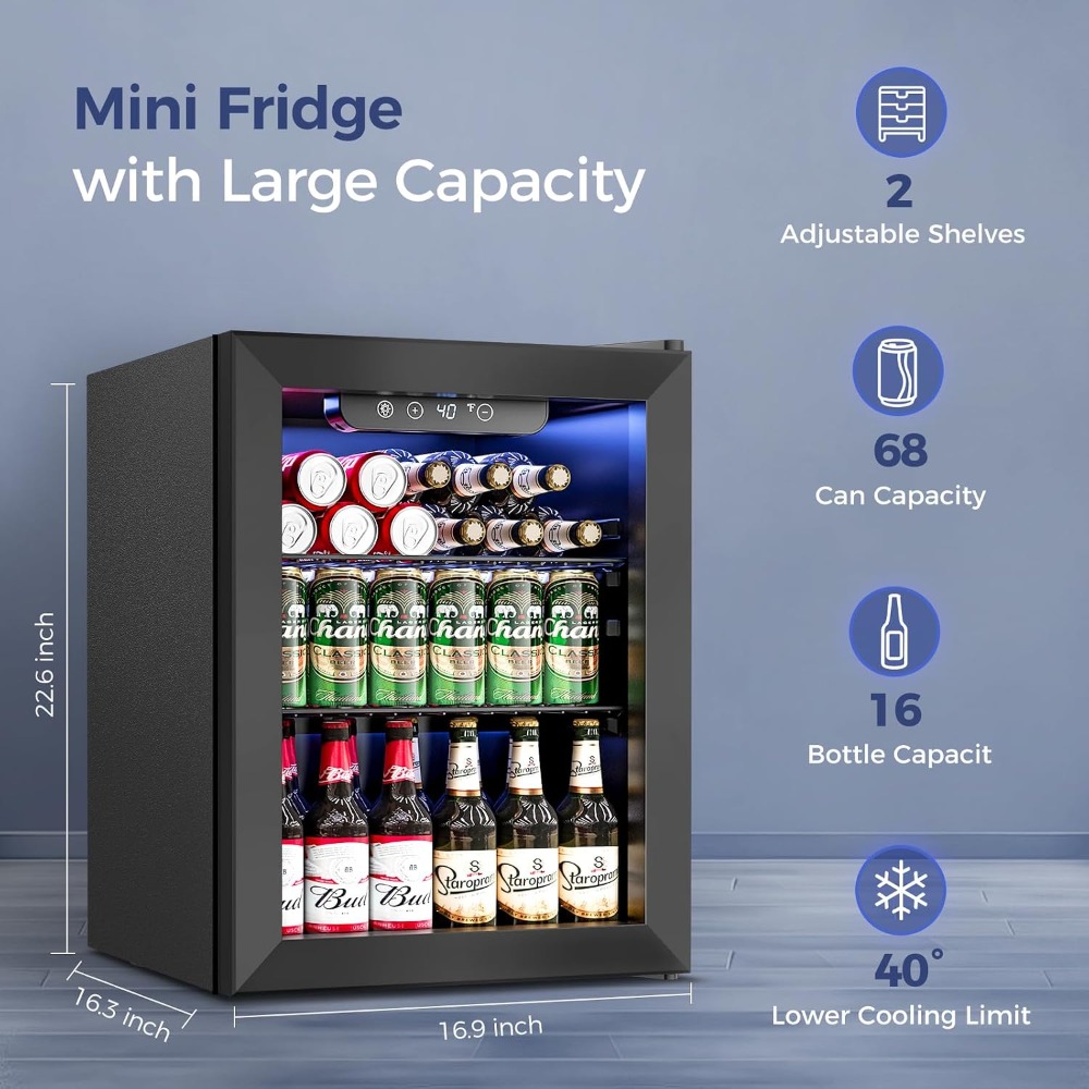 1.7立方フィート ミニ飲料冷蔵庫、68缶収納 ガラス扉クー - Wine Beer Fridge Small のレビューと価格