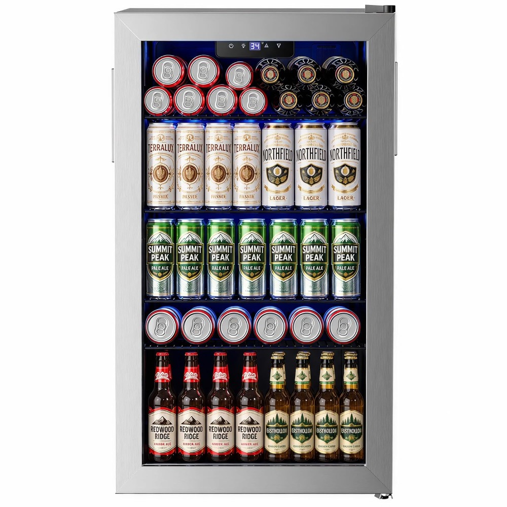 126缶ミニ飲料冷蔵庫、ガラス扉付きソーダ・ビール・ワイン用 - Wine Beer Fridge Small のレビューと価格