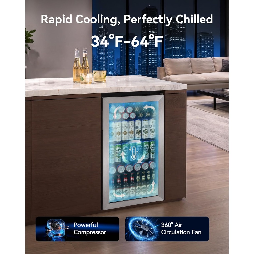 126缶ミニ飲料冷蔵庫、ガラス扉付きソーダ・ビール・ワイン用 - Wine Beer Fridge Small のレビューと価格