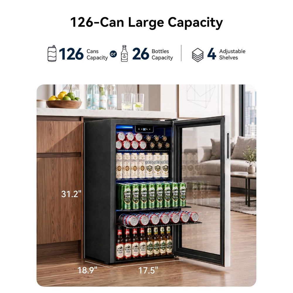 126缶ミニ飲料冷蔵庫、ガラス扉付きドリンククーラー、ソーダ - Wine Beer Fridge Small のレビューと価格