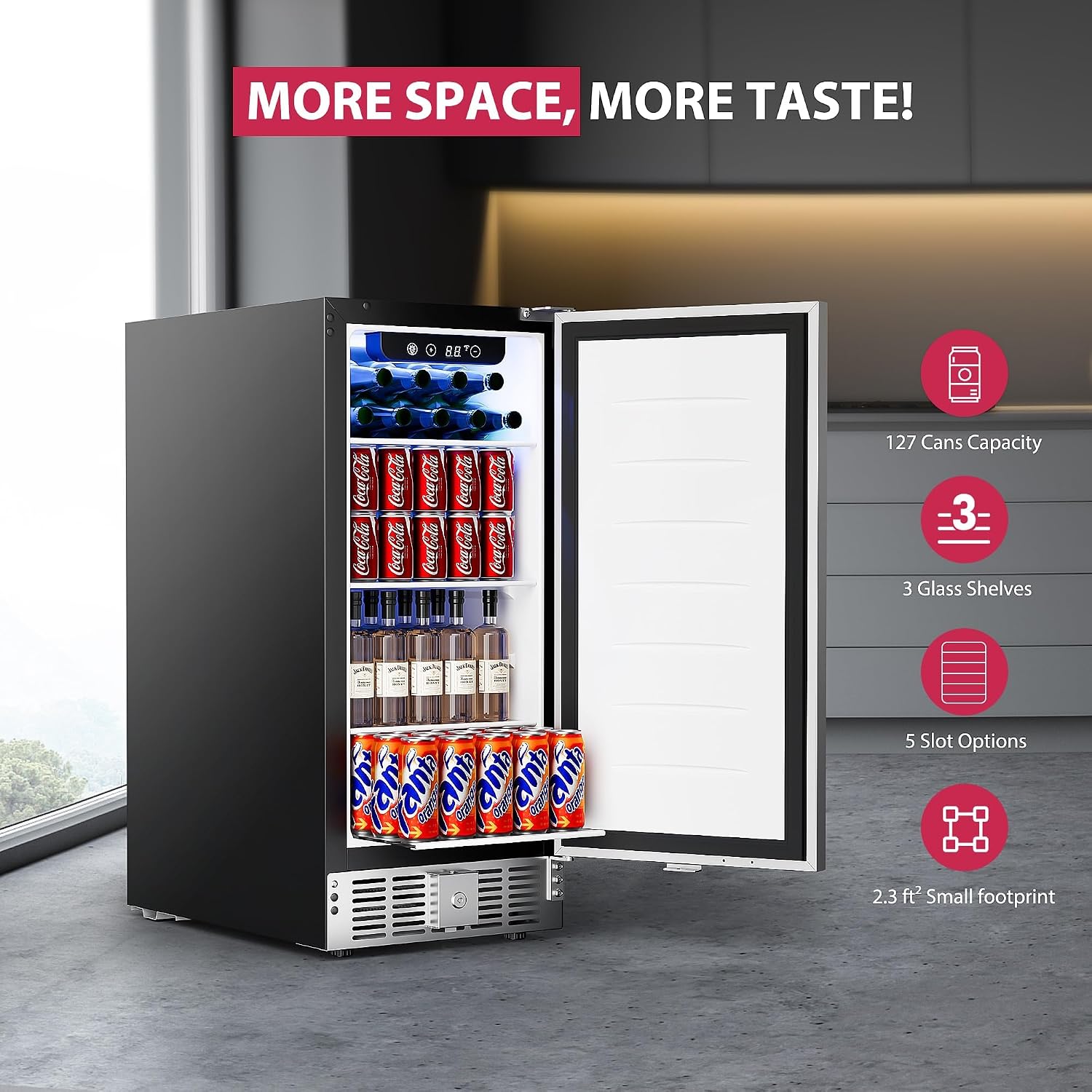 15インチのカウンター下設置型飲料クーラー、127缶収納ミニ - Wine Beer Fridge Under Counter のレビューと価格